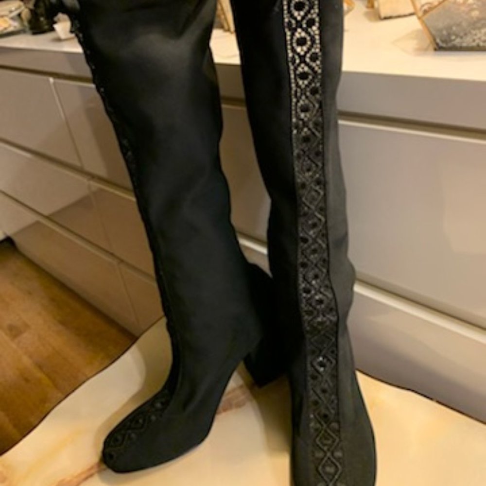 Bettye Muller Concerto Lace-Inset Knee Boot, Black